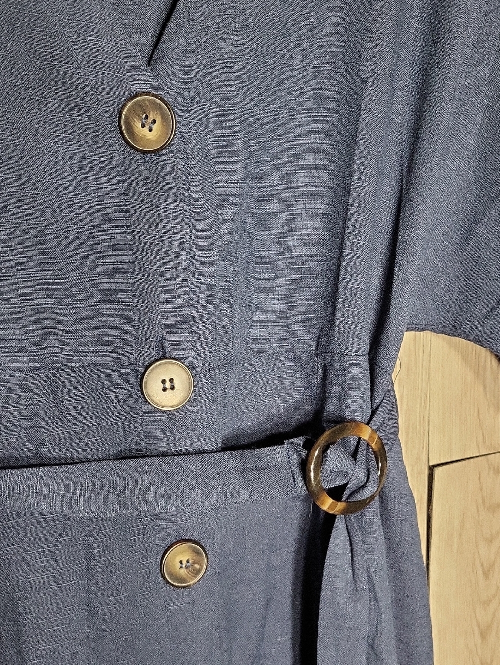 Everly Navy Blue Button Front‎ Belted Dolman Sleeve Dress Large Coastal Capsule - Picture 6 of 10
